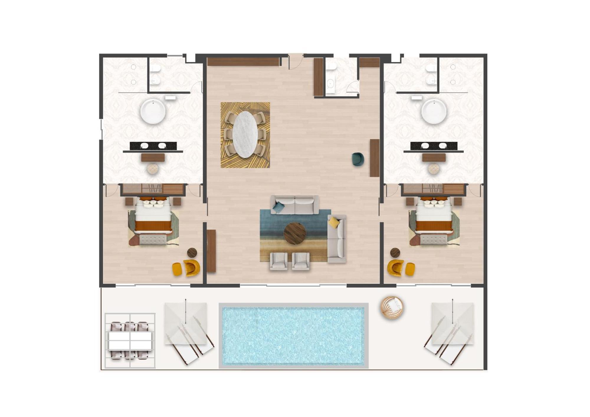 The Mora Zanzibar Hotel Matemwe  Eksteriør billede A floor plan of a two-bedroom villa